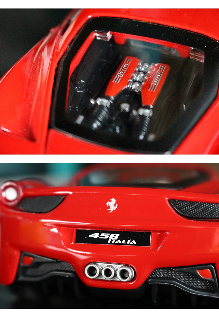Bburago 1:24 Ferrari 458, красная модель автомобиля, литая под давлением металлическая модель, детская игрушка, подарок бойфренду, коллекция автомобилей из искусственного сплава