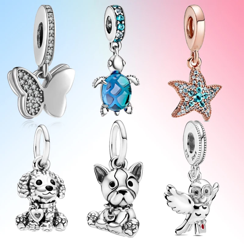 

2021 Butterfly Tortoise Starfish Owl Dog Pendant Charm bead 925 Sterling Silver Fit Original Pandora Bracelet DIY Jewelry Making