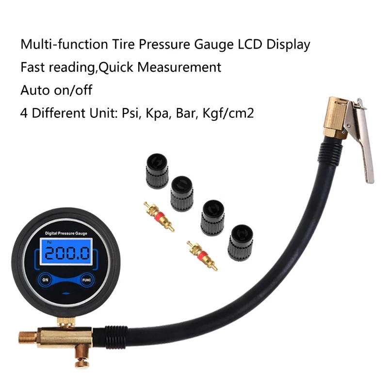 

Digital Car Truck Air Tire Inflator Digital Pressure Gauge with Air Chuck & Hose Tire Pressure Gauge Tool for Car