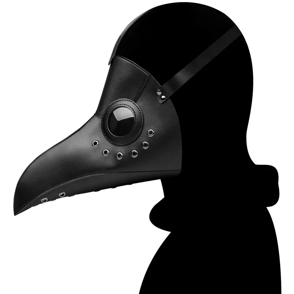 Plague Doctor Mask Beak Long Nose Cosplay Fancy Gothic Retro Rock Leather Halloween Black White | Тематическая одежда и