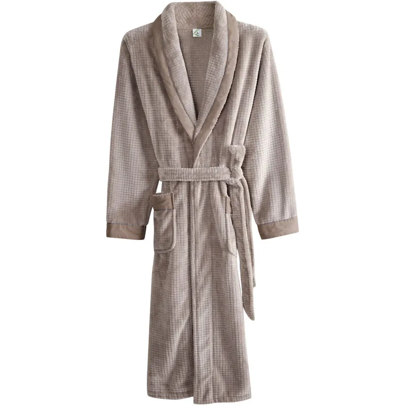 

Men Casual Kimono Bathrobe Autumn Winter Flannel Long Robe Thick Warm Sleepwear Plus Size 3XL Nightgown Male Loose Home Wear