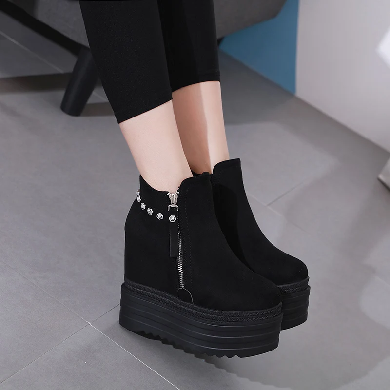 Женские сапоги с шипами Водонепроницаемые толстой подошвой на высоком каблуке 12