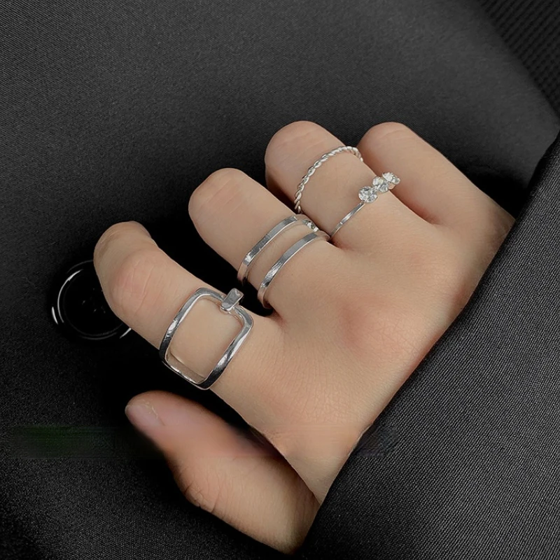 

U-Magical Simple 4pcs Set Cubic Zircon Double Layer Ring for Women Exquisite Open Adjustable Hollow Index Finger Ring Jewellery