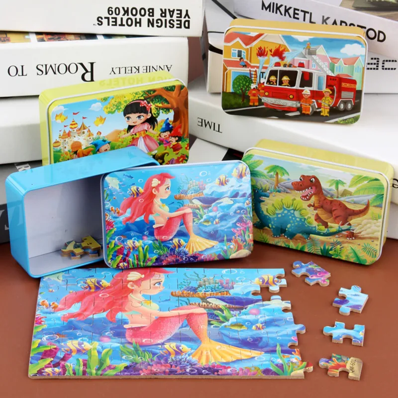 60 шт./компл. мультфильм История 3D деревянные головоломки Ранние развивающие