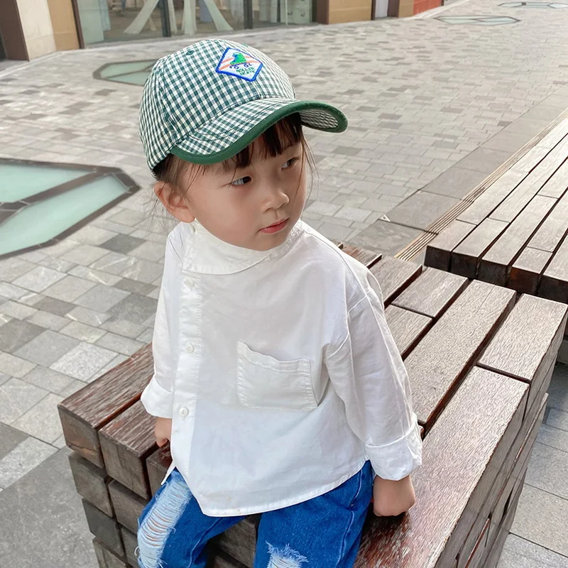 Camisa de estilo coreano para ni&ntilde;os y ni&ntilde;as, blusa informal con escote Irregular, color Beige y caqui, ropa para ni&ntilde;os de 1 a 6 a&ntilde;os, 2021-4