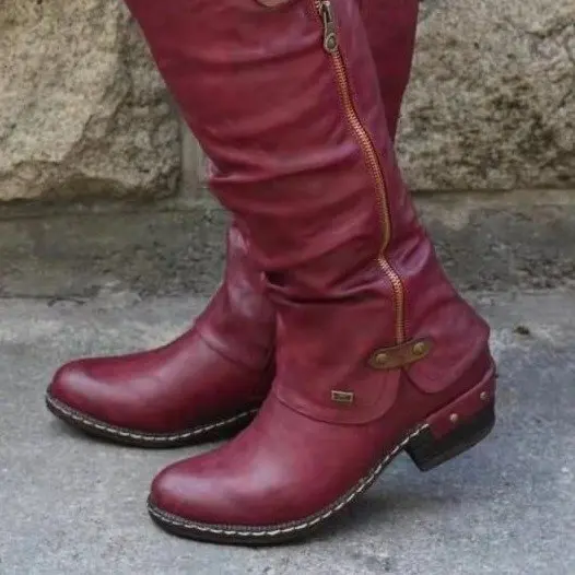 

Large new boots women's new winter fashion thick heel low heel side Knight boots in 2019