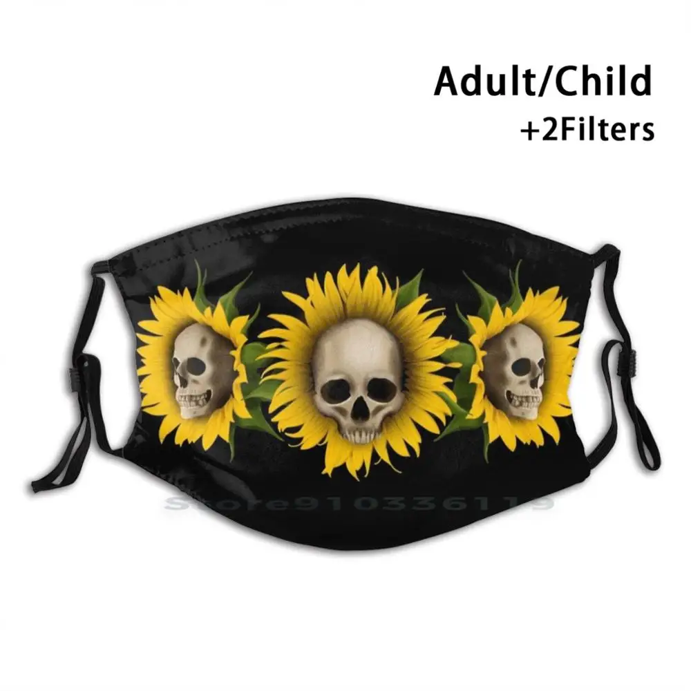 

Skull Flower Reusable Mouth Face Mask With Filters Kids Skull Sunflower Cool Life Death Awesome Skulls Mrchrisby Flowers
