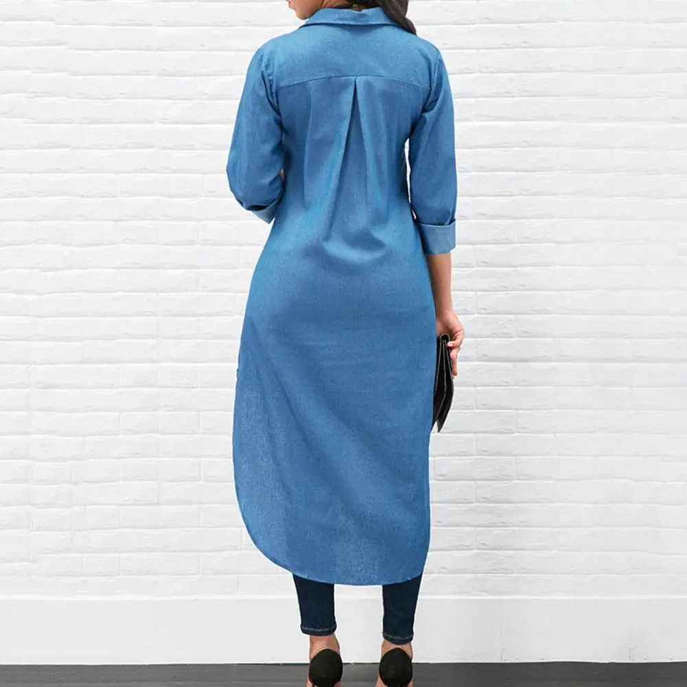 Американский стиль женские повседневные свободные джинсовые блузки макси с