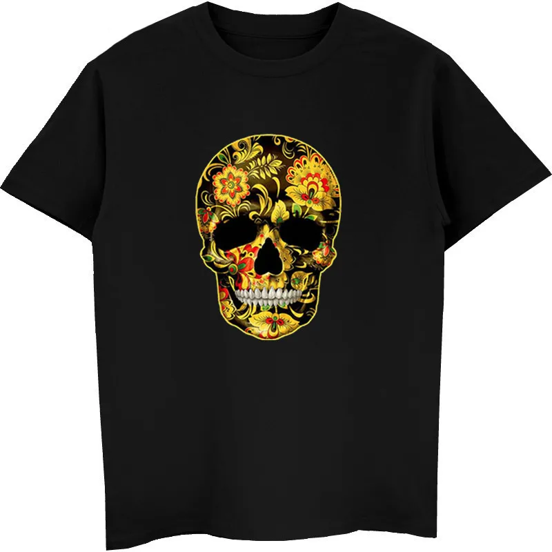 Flower Skull T-Shirts Candy Day Of The Dead Mexico Sugar Gothic Tops Tee Shirts Men Short Sleeve Cotton Tshirt Tees | Мужская одежда