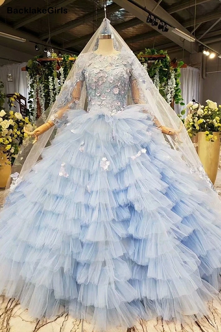 Голубое винтажное бальное платье Тюлевое свадебное 2020 принцессы высокого