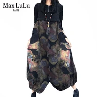 max lulu autumn new fashion 2021 women gothic jeans loose vintage ladies overalls printed flowers oversized casual harem pants