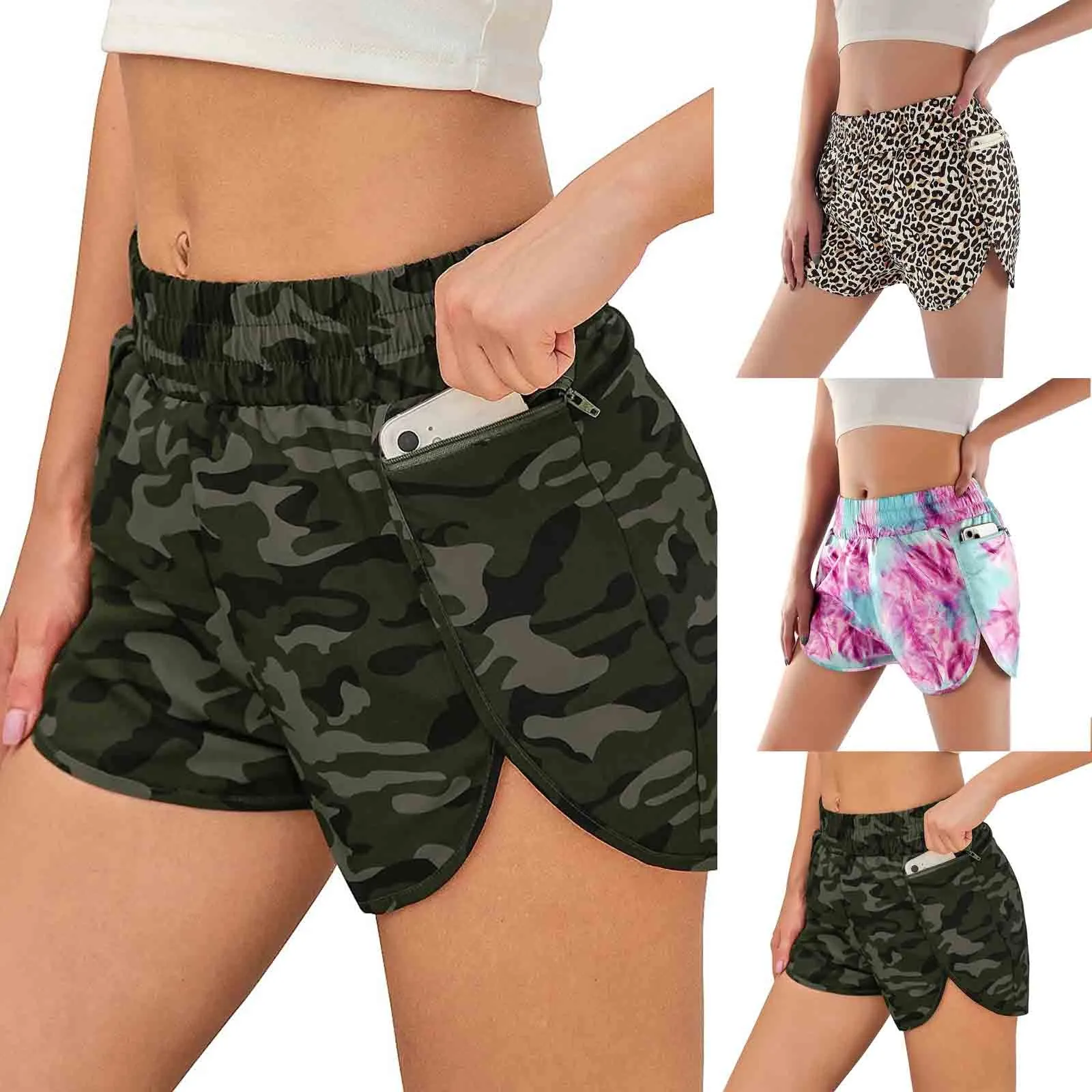 

Женские модные шорты с эластичной резинкой на талии и карманами для бега, летние повседневные спортивные шорты для фитнеса, женские шорты, ...