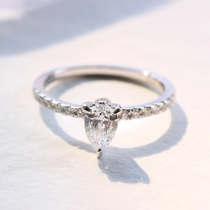 Стерлинговое Серебро 10 к 14 к 0.4ct 4*6 мм капли воды Moissanite кольцо DEF цвет VVS1 обручальное кольцо для женщин