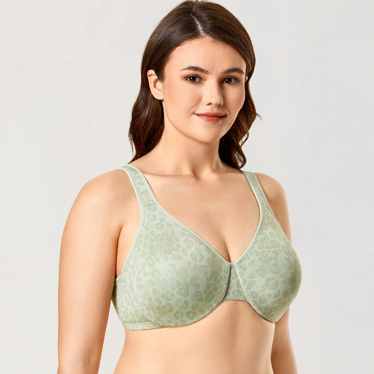 DELIMIRA Seamless Minimizer Bras for Women Large Busts Smooth Full Figure Underwire Plus Size Bra Floral Leopard D DD E F G