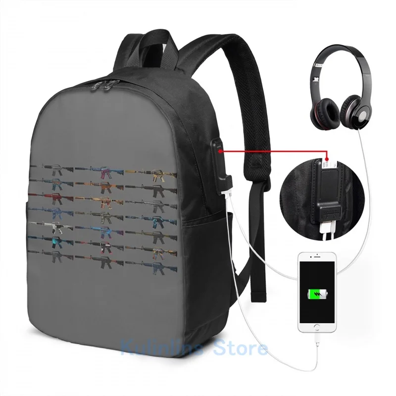 Забавный графический принт CS GO M4A1-S кожи Коллаж USB заряд рюкзак школьные сумки Для