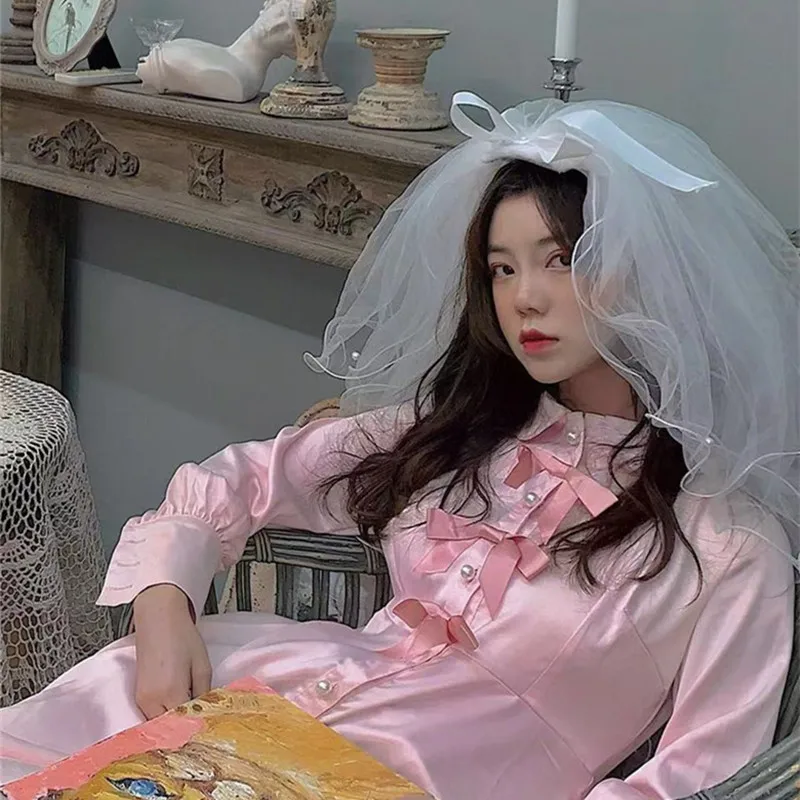 Искусственная Фата для девичника белая двойная пряжа с бантом невесты вечеринки