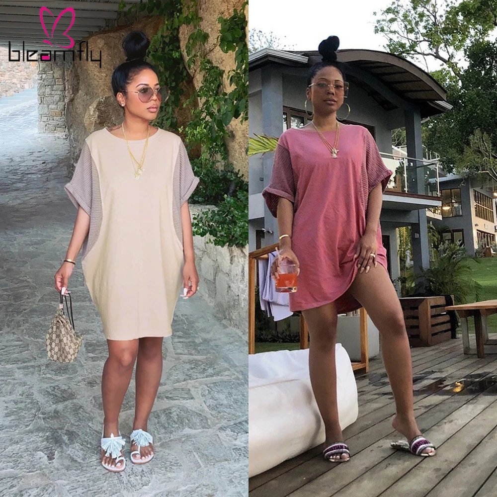 Лето осень Для женщин модный короткий рукав длиной выше колена Мини обтягивающее