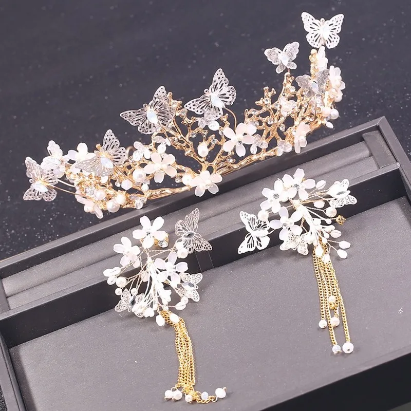Высококачественный Свадебный головной убор в виде бабочки цветка хрустальной
