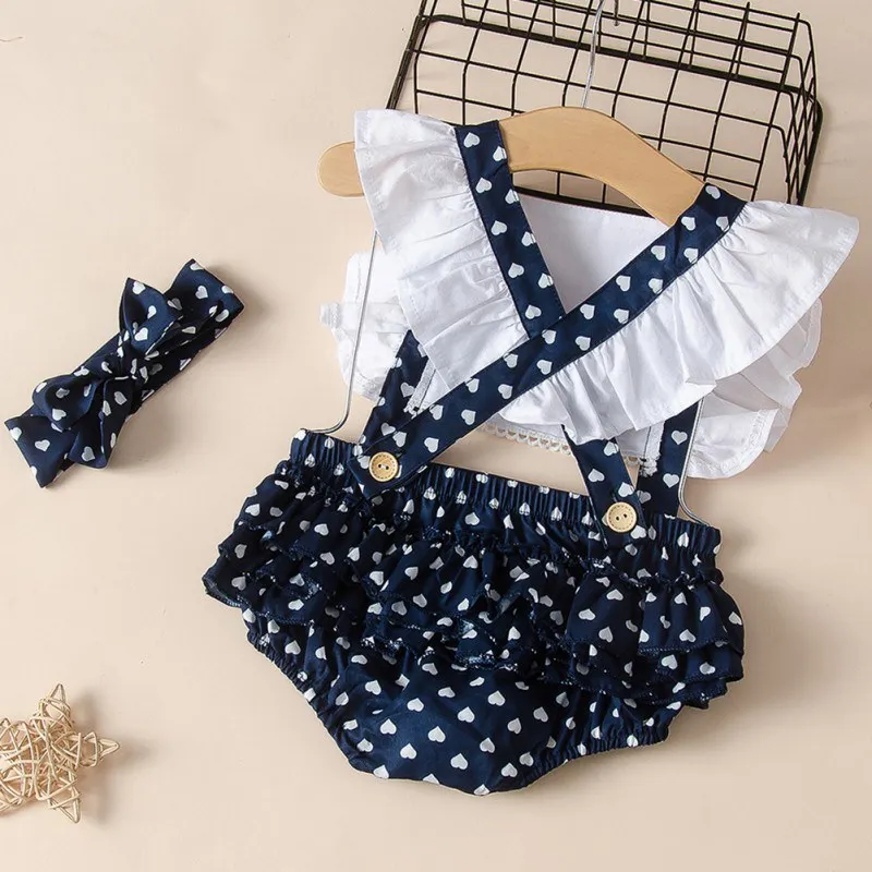 

2020 Baby Summer Clothing Infant Newborn Baby Girl Print Bodysuits Ruffled Sleeveless Sunsuit Jumpsuits With Headband