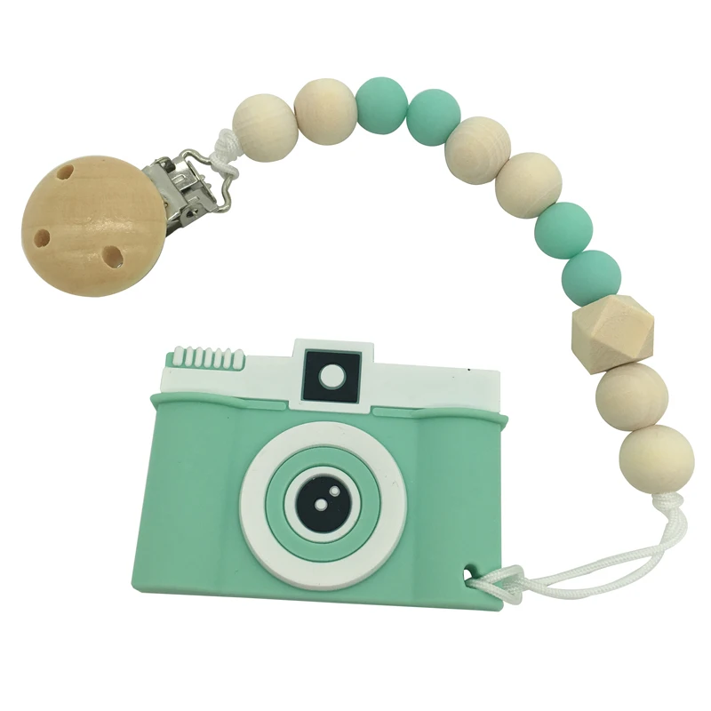 Cadena mordedor de silicona para beb&eacute;, juguetes de dentici&oacute;n sin BPA, accesorios para beb&eacute;, mordedor para reci&eacute;n nacido, chupete infantil, soporte con Clip-1