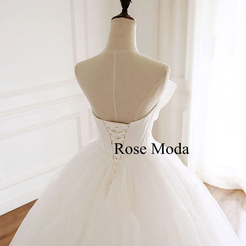 

Rose Moda White Ivory Organza Princess Wedding Dress with Bow Lace Up Back Custom Make