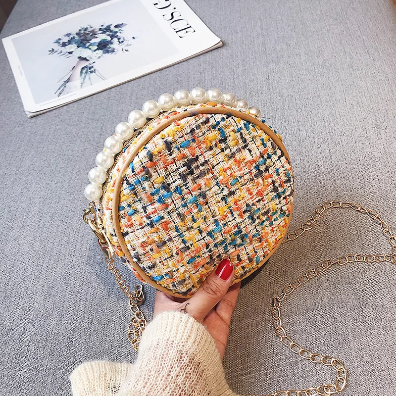 

2021 Winter Cotton Fabric Crossbody Bags For Women Luxury Chains Pearl Female Shoulder Bag Designers Women's Handbags And Purses