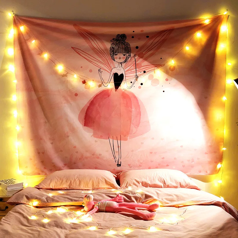 Милый розовый гобелен в стиле аниме для девочек на стену украшение спальни