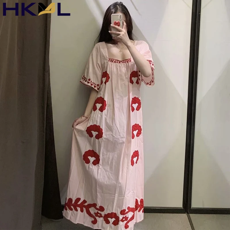 

Женское платье с вышивкой Za, розовое длинное платье с коротким рукавом и открытой спиной, платье средней длины в африканском стиле, лето 2021