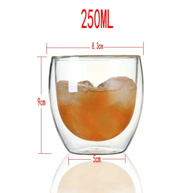 250ml Двухслойные кофейные кружки с ручкой, чашки для напитков, с изоляцией, с двойными стенками, стеклянная чайная чашка, посуда для напитков, воды, молока, чашки - Цвет: 250ml