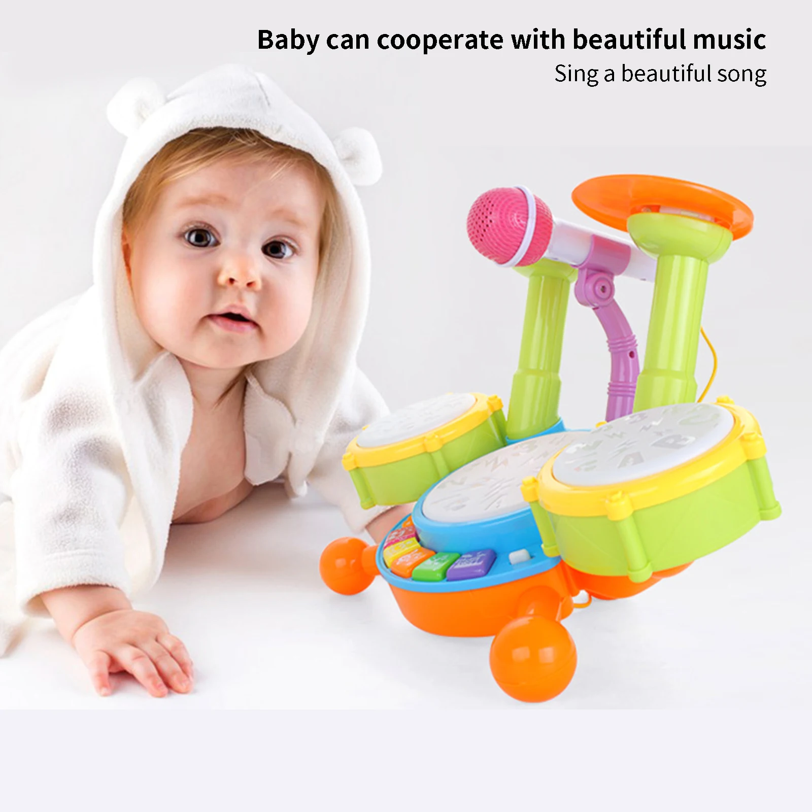 

Kids Drum Set With 2 Drum Sticks Electronic Musical Instruments Toys Beats Flash Light And Microphone For Children Boys Girls