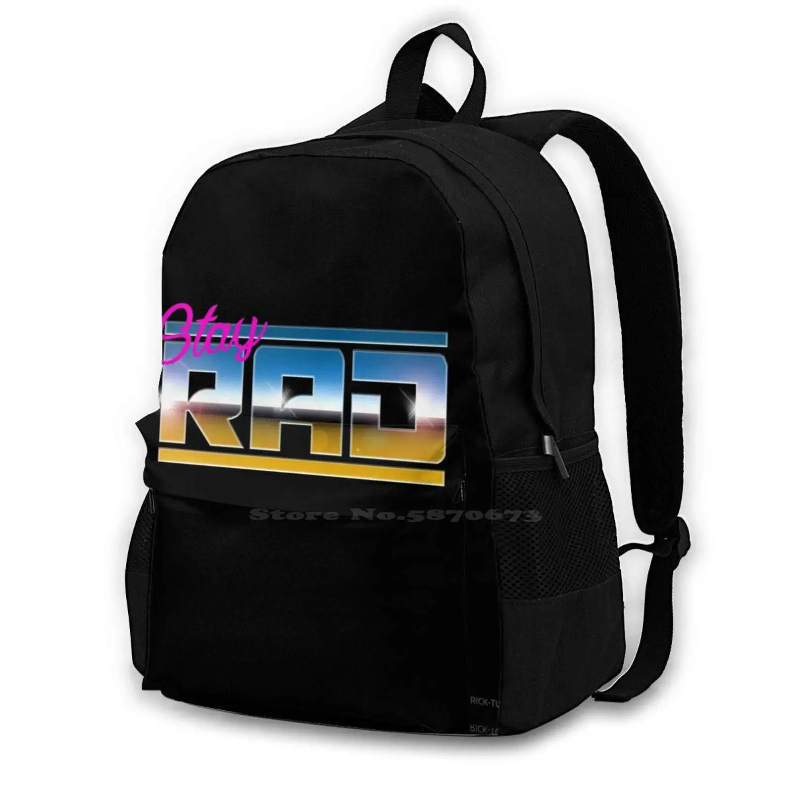 

Stay Rad Fashion Travel Laptop School Backpack Bag Stay Rad Wheel Synthwave Outrun Vapor Vaporwave Chillwave Radical 80S 80Stv