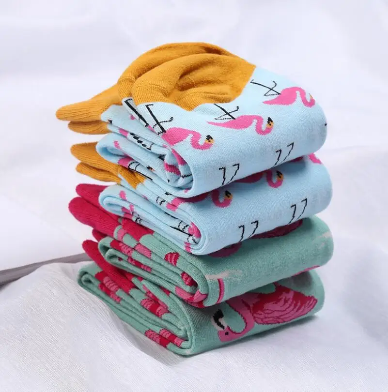 MYORED male socks 5 pairs/lot bright colorful men's crew socks cartoon funny bird pattern man casual dress Calcetines de hombre