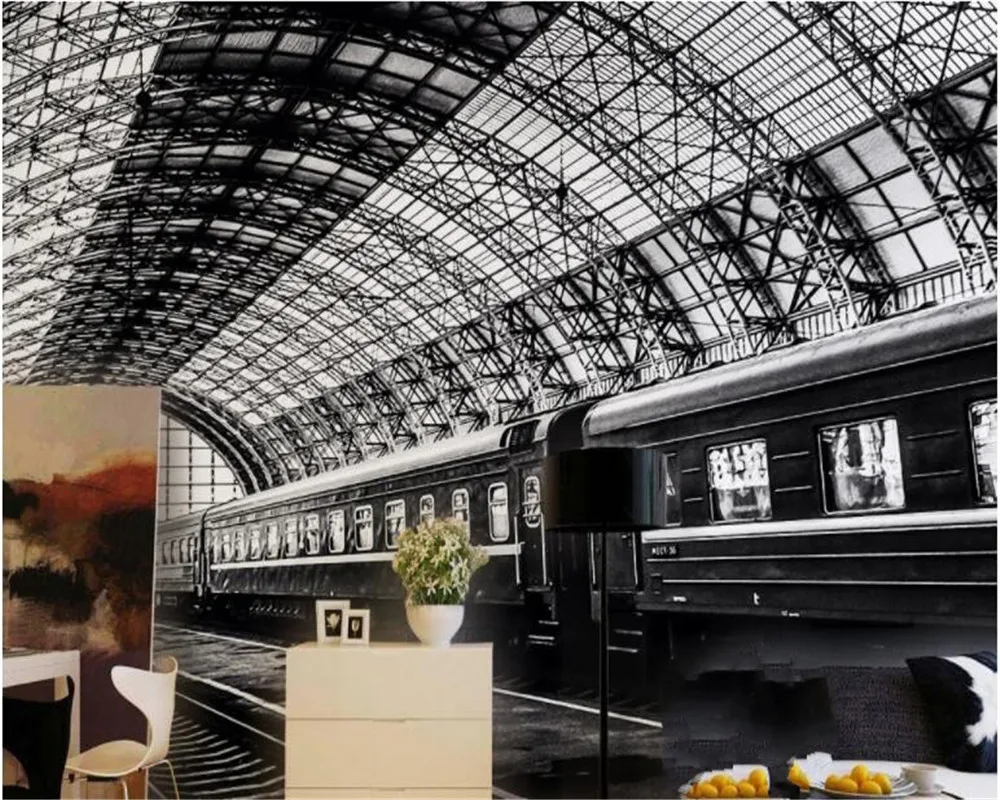 Фотообои Beibehang на заказ простые черно-белые обои с изображением железнодорожной