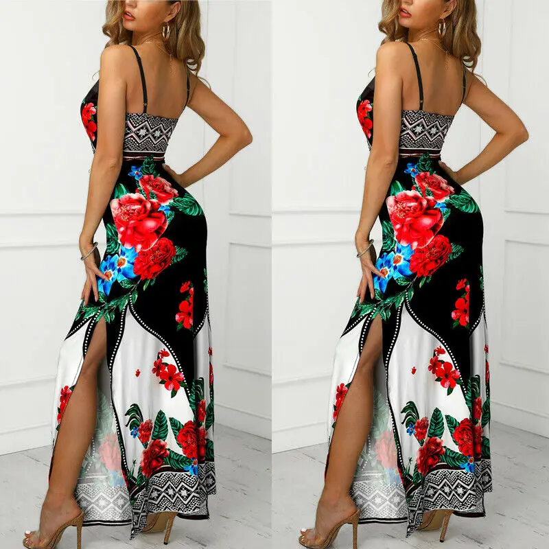 Женское сексуальное Бохо Макси платье цветочный принт слинг крест V шеи сарафан