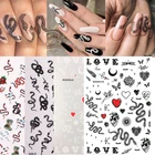 Наклейки для ногтей в виде змеи, черные и белые, зимний дизайн, переводные наклейки с изображением розы, дракона, украшения для ногтей, аксессуары для маникюра