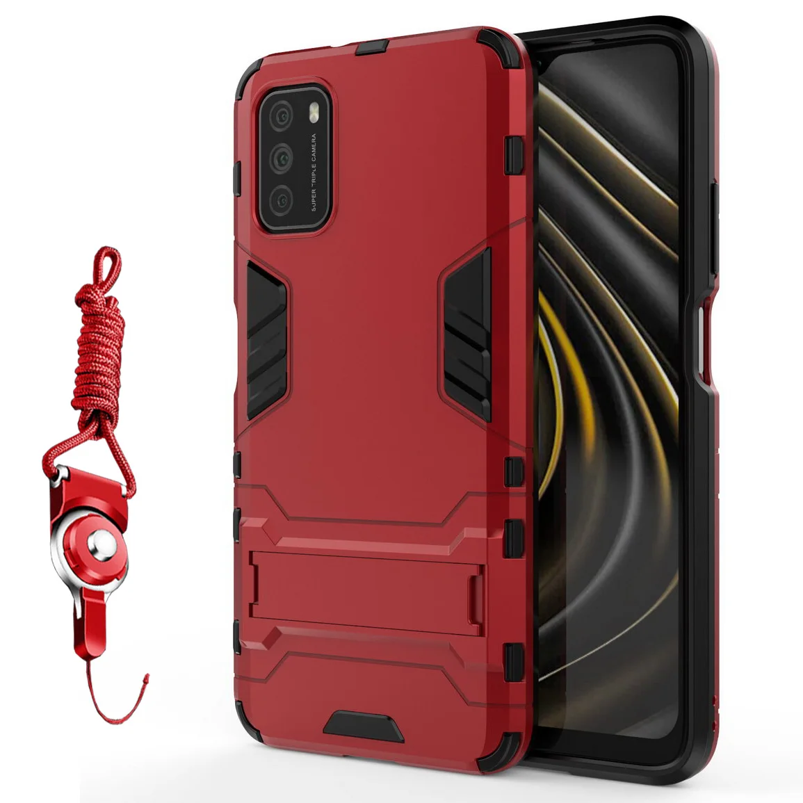 

Hybrid Armor With Strip Case for xiaomi redmi 9 Power 9A 9C stand Protect Phone Cover For POCO M3 X3 NFC C3 F2 Pro Fundas