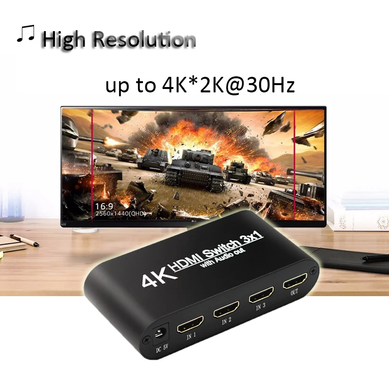 HDMI переключатель 3 в 1 с разъемом 5 мм аудио экстрактор коммутатор сплиттер Ultra HD 4K