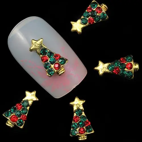 

10 Pcs 3D Christmas Tree Shape Alloy Nail Art Sticker Decoration Charms Studs Nail Art Decals
