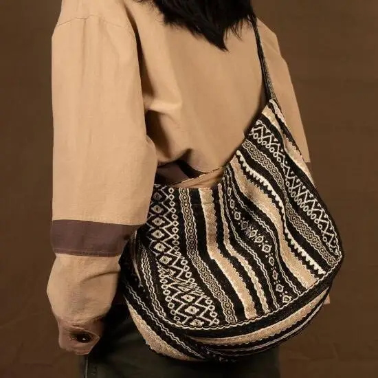 Сумка почтальонка в стиле ретро, этническая Сумочка в полоску на одно плечо, Женский саквояж, мессенджер