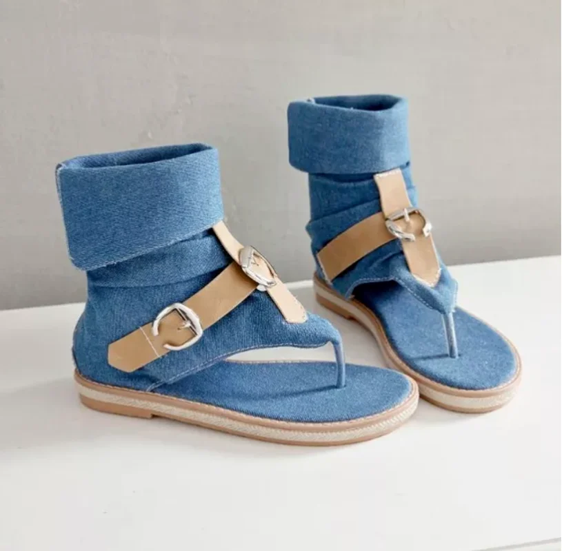 

Women's Sandals Fashion Ladies Denim Flat Summer Casual Platform Buckle Strap Design sandals shoes 5E138