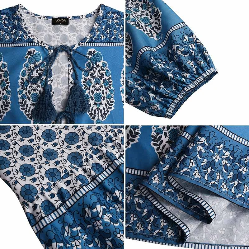

Bohemian Dress Women Summer Sundress Vintage Long Sleeve Floral Print Party Dress 2021 VONDA Casual Vestidos Plus Size