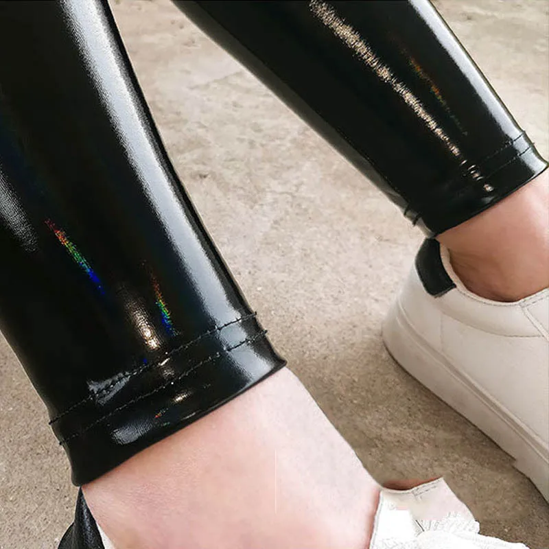 

Sexy Leather Mirror Bright Plus Size Fashion Leggings Women Gothic Leggins Sport Skinny Pants Autumn Solid Ankle-Length Thin