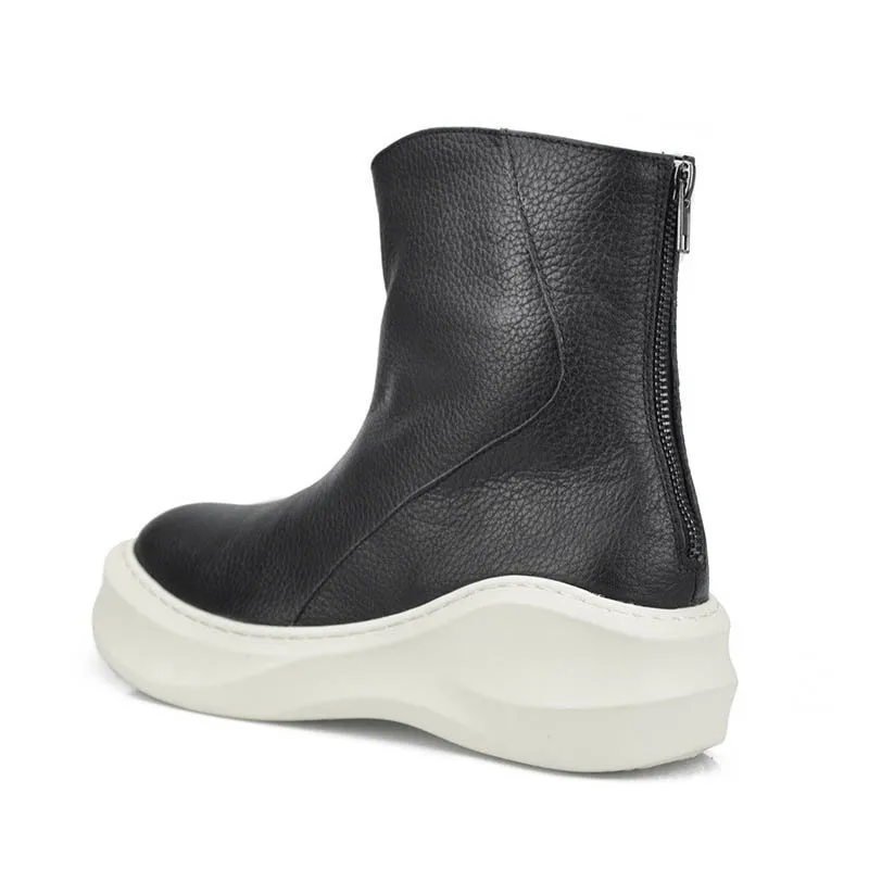 Фото Punk Style 2020 Autumn New Fashion High Top Genuine Leather Cow Zipper Mens Shoes Male Sapato Masculino Couro Plus Size Обувь Punk Style 2020 Autumn New Fashion High Top Genuine Leather Cow Zipper Mens Shoes Male Sapato Masculino Couro Plus Size Обувь