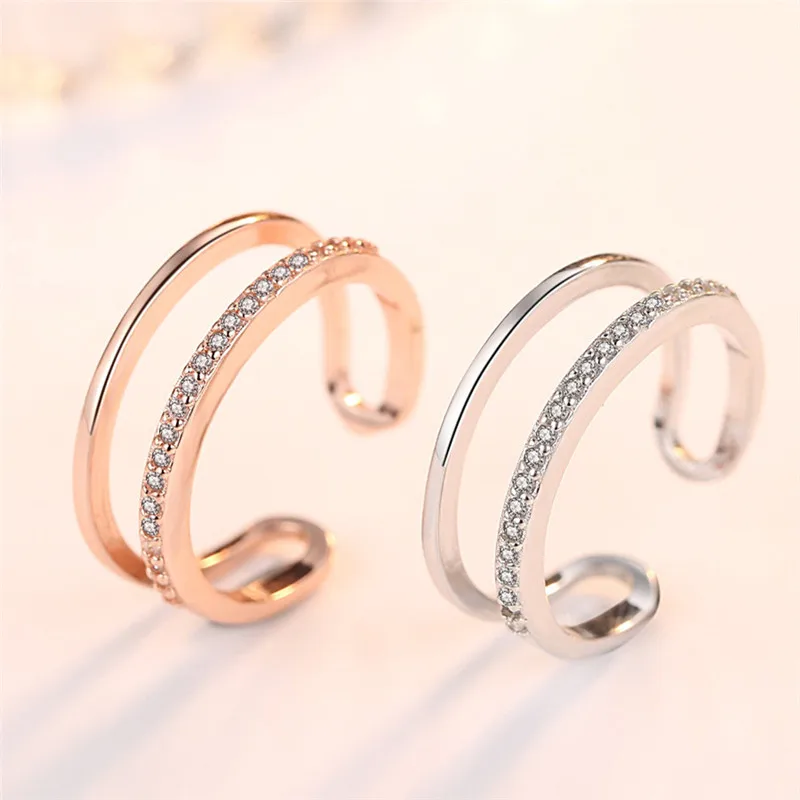 Женское Двухслойное кольцо из розового золота с фианитом | Украшения и