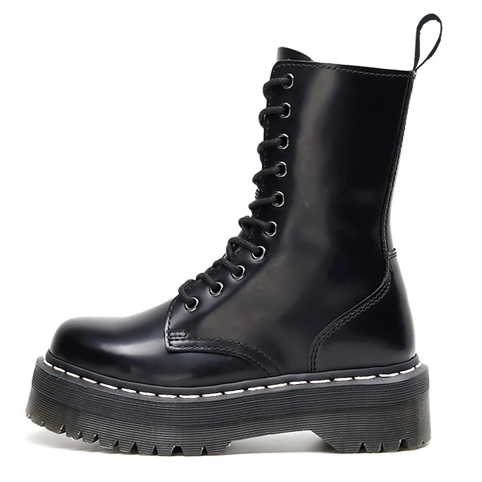 Брендовые женские ботинки на платформе зимние мотоциклетные из натуральной кожи