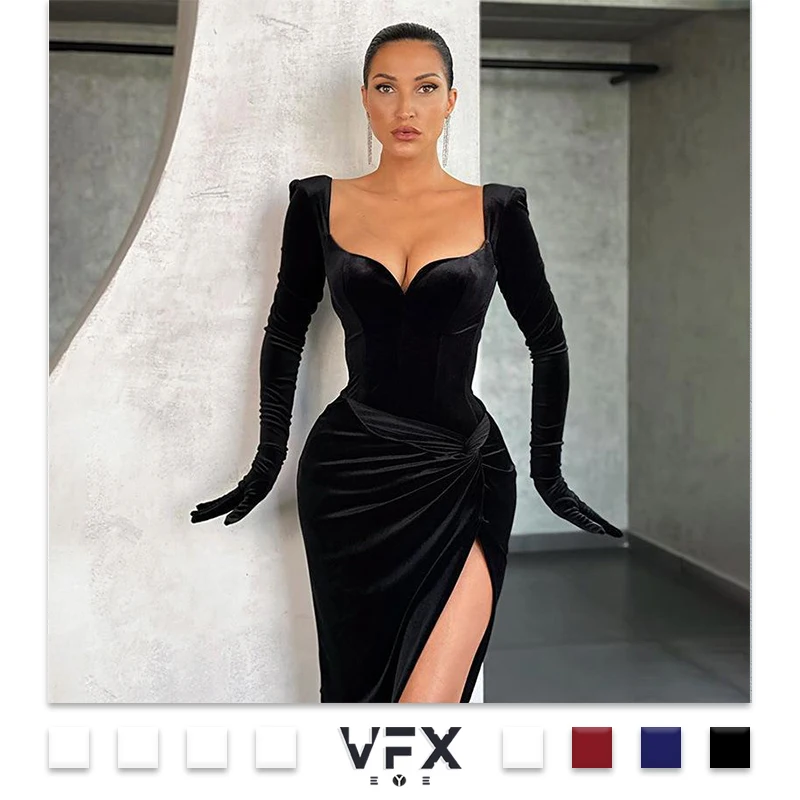 

Зимняя сексуальная одежда Рождество Y2k элегантное вечернее женское вельветовое платье на новый год 2022 облегающие черные женские Платья Мид...