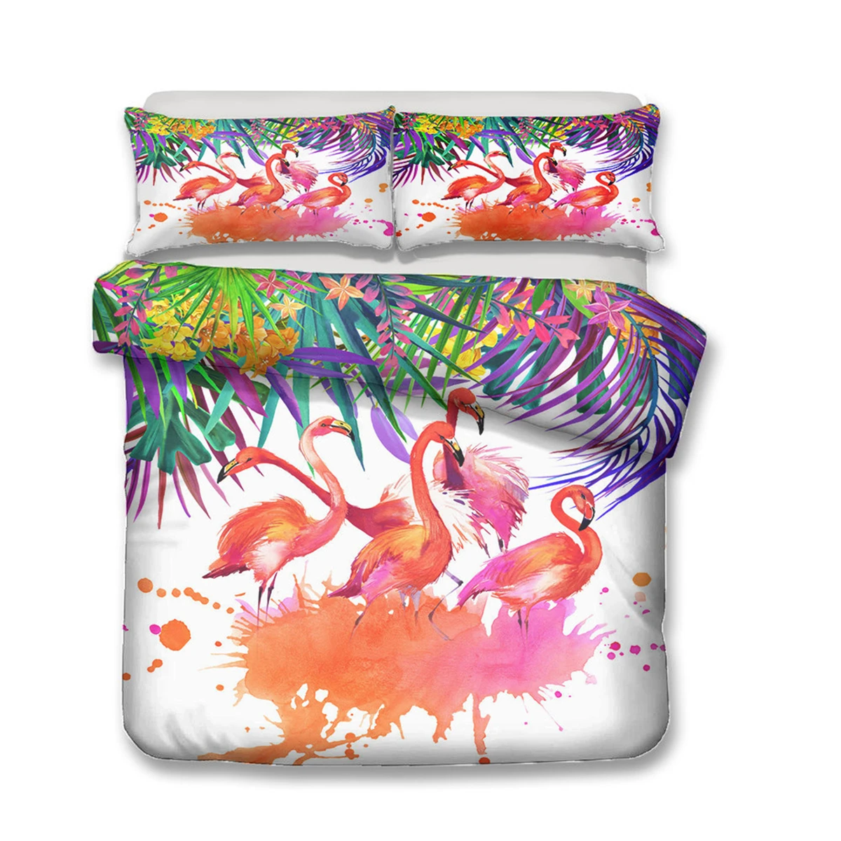 Красочные художественные постельные принадлежности Фламинго лист тропического