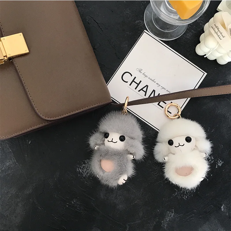 Прекрасный натуральный мех норки Брелок Овечка шнурки брелок ручной работы для