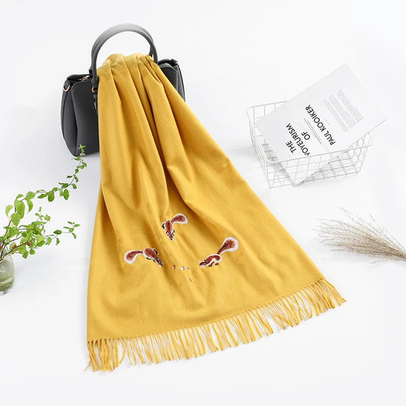 Пончо длинные шарфы с вышивкой в виде животных женский шарф хиджаб Женская шаль