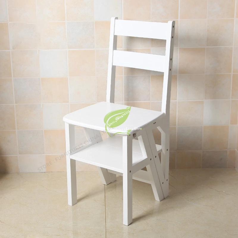 Iron Bar Chair Durable Household Multi Function Step Ladder Stool Foldable Solid Wood Three Indoor Climbing Wooden Modern Style |